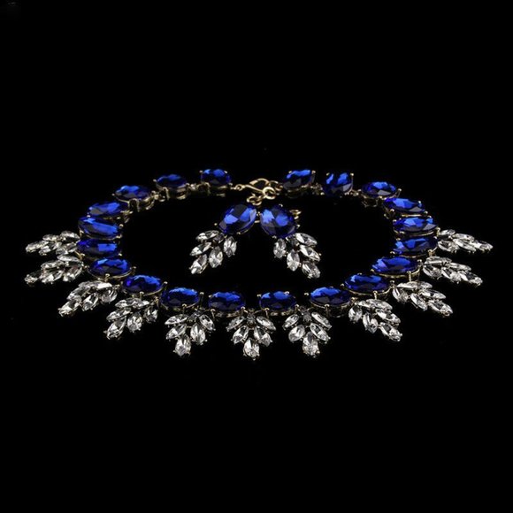 LA Fatima Women Blue Necklace& Earring Set Jewelry - Picture 1 of 6
